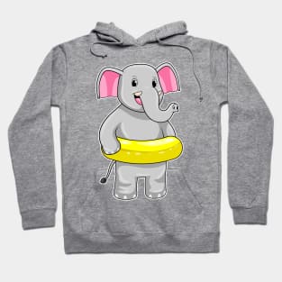 Elephant at Swimming with Lifebuoy Hoodie